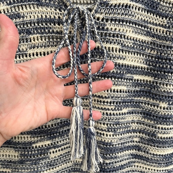 Massimo Dutti crochet open knit top tassel fringe trim blue cream boho medium - Picture 8 of 16